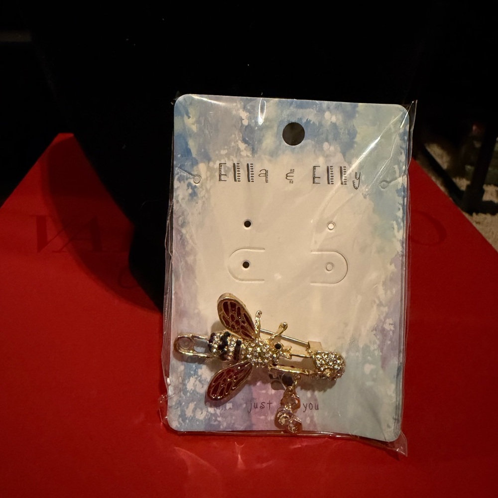 Gold Bee Brooch with Red Enamel Wings